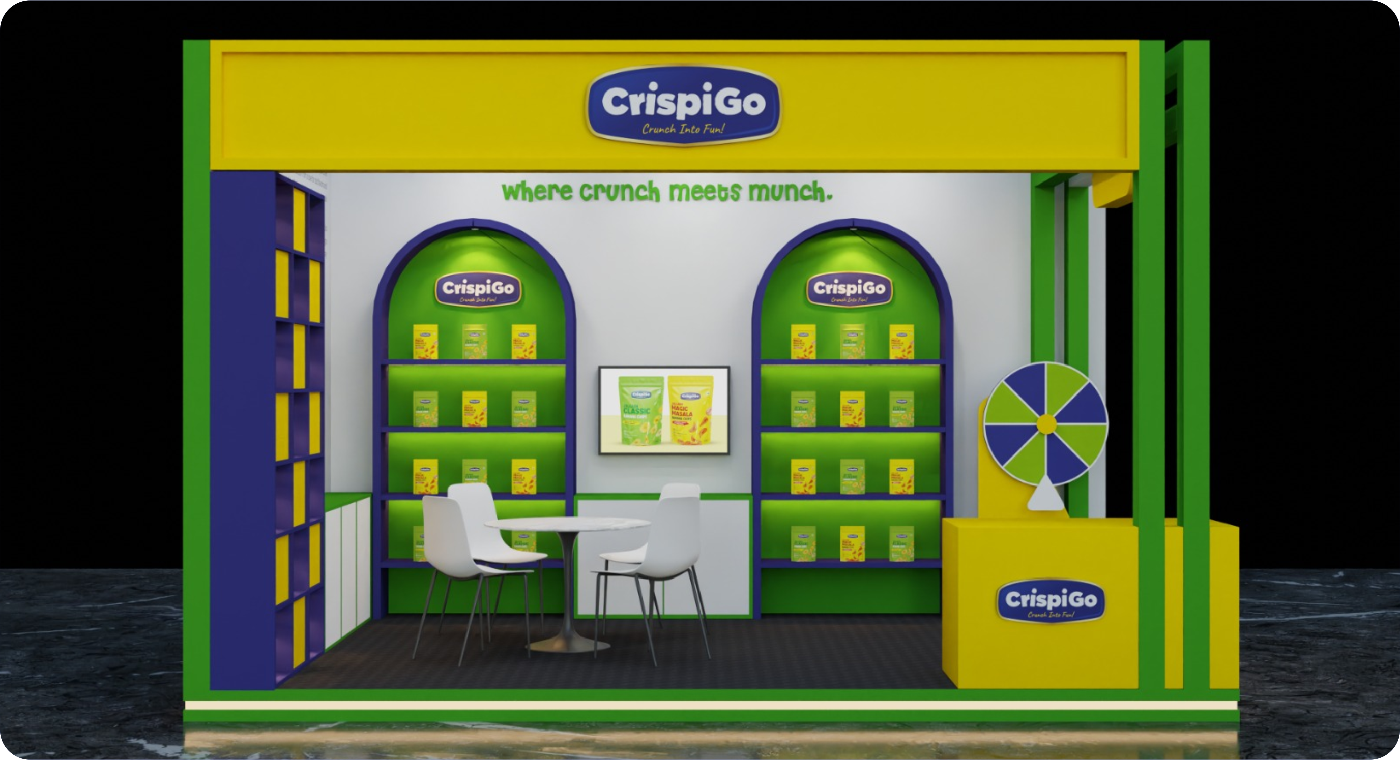 CrispiGo retail booth, Where crunch meets munch