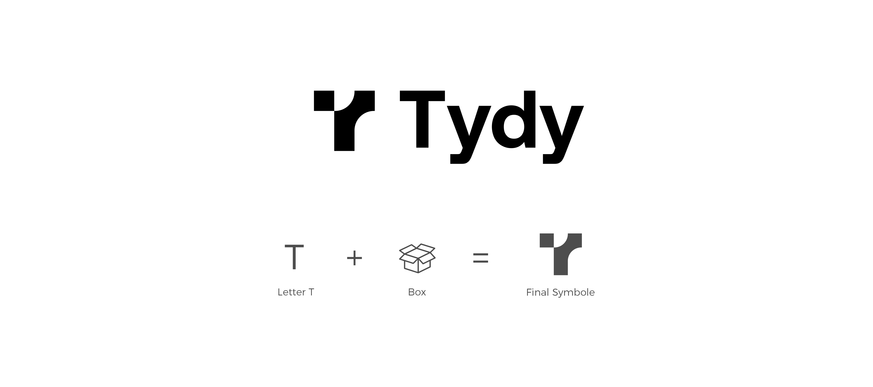 Tydy logo concept, letter T plus a box equals the final symbol